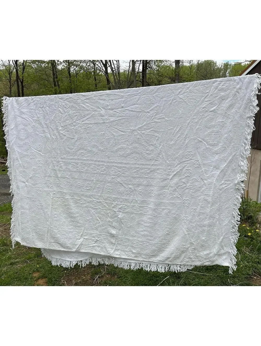 72x101” Bates White Vintage Hobnail Chenille Bedspread Coverlet Twin Comforter